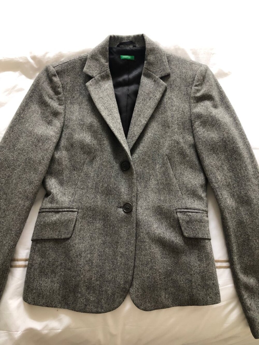 BENETON- VINTAGE 90's Gray Black & White Herringbone Blazer - Size XS/S